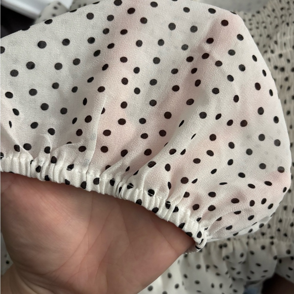Black Polka Dots on a White Cream V-Neck Midi Dress - Picture 7 of 11